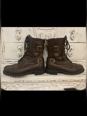 Harley-Davidson Women’s Dark Brown Leather Lace-Up Buckle Boots